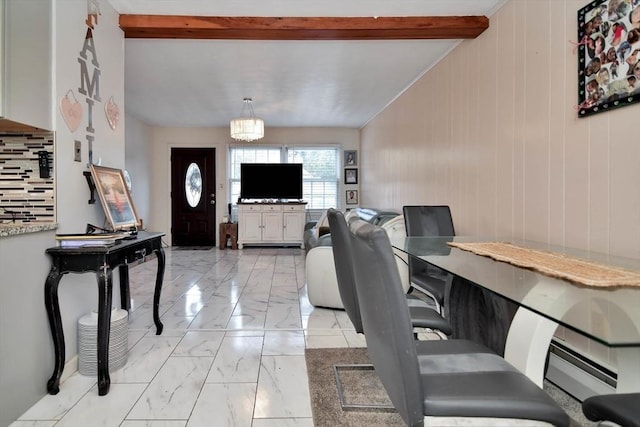 living area featuring light marble finish flooring
