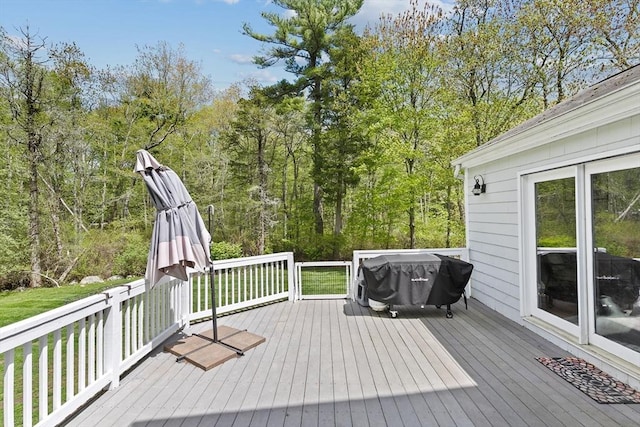 59 First Parish Rd, Norwell, MA 02061 - wooden deck featuring area for grilling and a forest view