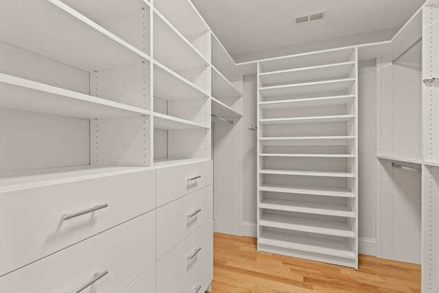 spacious closet featuring light wood-type flooring