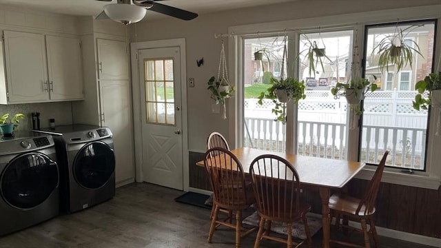 135-137 Summer St, Waltham, MA 02452 - dining room with separate washer and dryer, ceiling fan, and light wood-type flooring