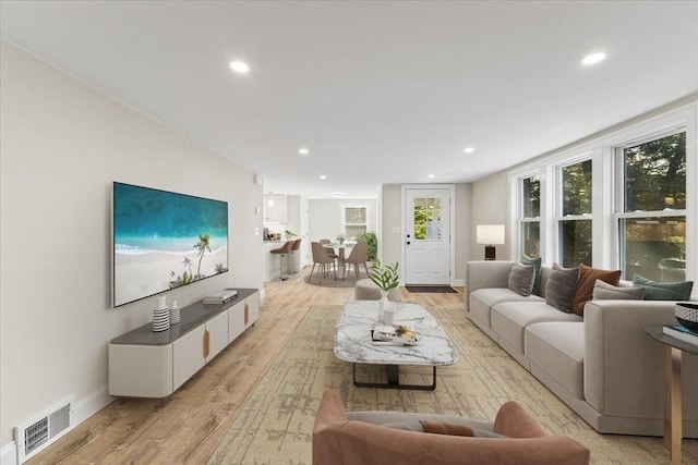 living room with light wood-type flooring