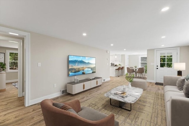 living room featuring light wood-type flooring