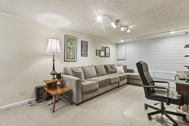 office with ornamental molding and a textured ceiling