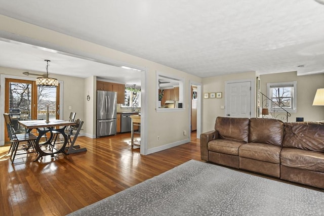 living room with hardwood / wood-style flooring