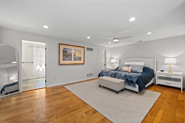 57 Hampton St, Auburn, MA 01501 - bedroom with recessed lighting, light wood-style floors, ceiling fan, and connected bathroom