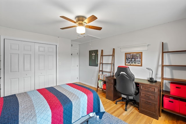 57 Hampton St, Auburn, MA 01501 - bedroom with attic access, light wood-type flooring, a closet, and ceiling fan