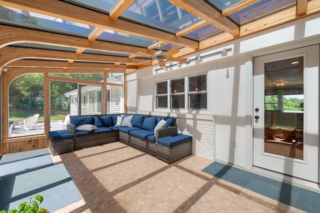 57 Hampton St, Auburn, MA 01501 - sunroom / solarium with an outdoor living space, a ceiling fan, and plenty of natural light