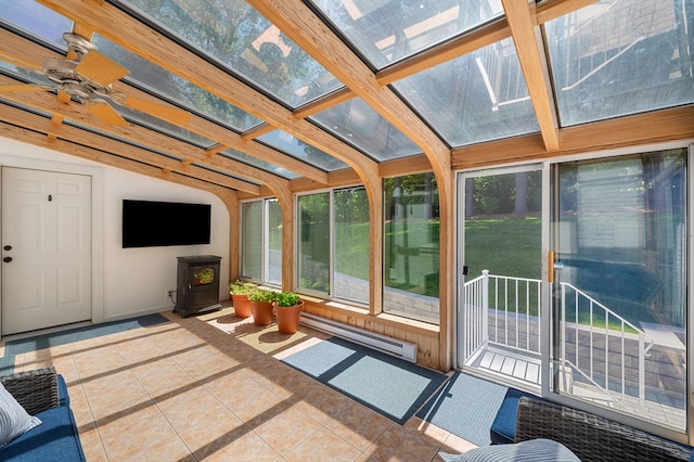 57 Hampton St, Auburn, MA 01501 - unfurnished sunroom with a baseboard heating unit and a ceiling fan