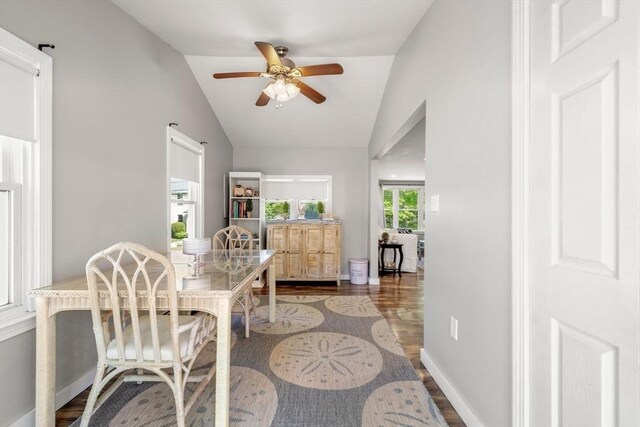 22 Janet St, Plymouth, MA 02360 - dining space featuring vaulted ceiling, wood finished floors, and ceiling fan