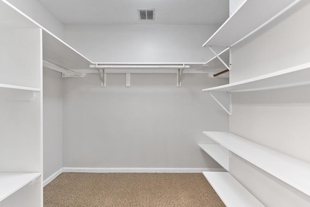 walk in closet with visible vents and carpet floors