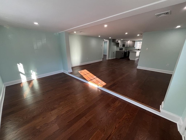 unfurnished living room featuring dark hardwood / wood-style flooring