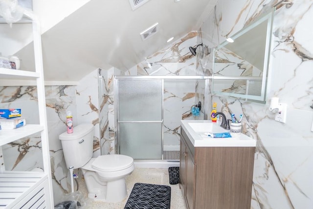33 Williams St, New London, CT 06320 - bathroom featuring vanity, a shower stall, and tile walls