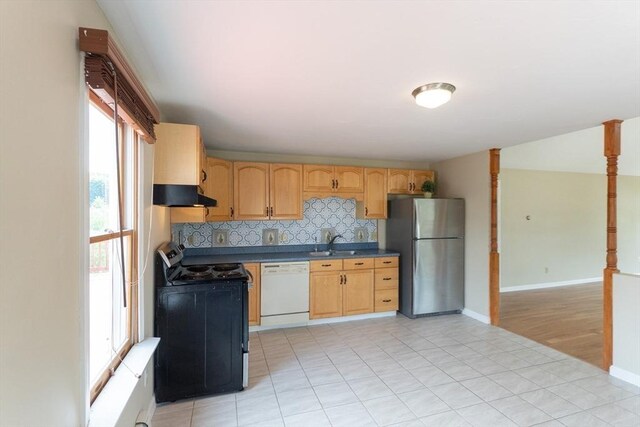 135 Main St, Blackstone, MA 01504 - kitchen featuring freestanding refrigerator, dishwasher, black / electric stove, and plenty of natural light