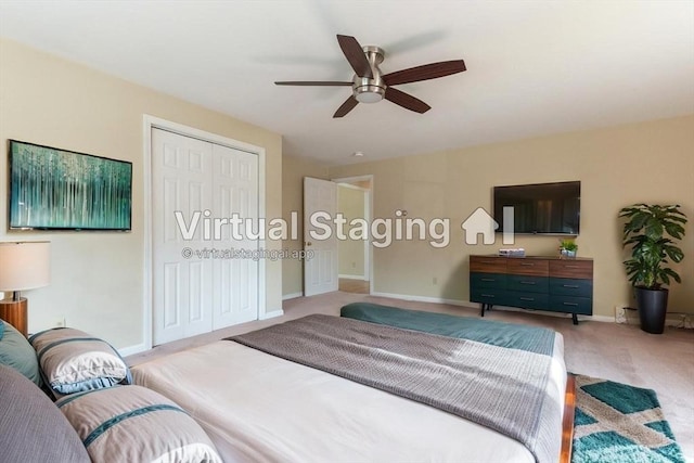135 Main St, Blackstone, MA 01504 - bedroom featuring carpet flooring, a closet, and a ceiling fan