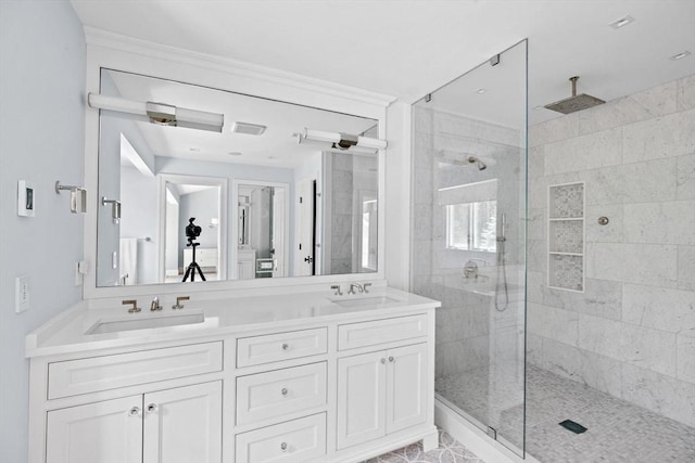 1164 Main St, Hingham, MA 02043 - bathroom featuring walk in shower and double vanity
