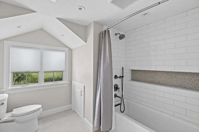 1164 Main St, Hingham, MA 02043 - bathroom featuring baseboards, toilet, shower / tub combo with curtain, and marble finish floors