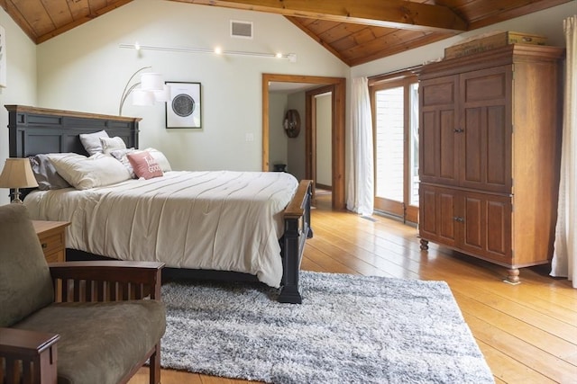 697 Rte 197, Woodstock, CT 06281 - bedroom with wooden ceiling, light wood-type flooring, and access to outside