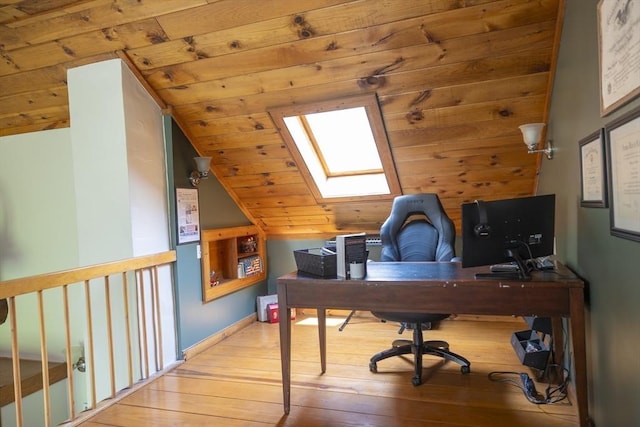 697 Rte 197, Woodstock, CT 06281 - office with lofted ceiling, hardwood / wood-style flooring, a skylight, and wooden ceiling