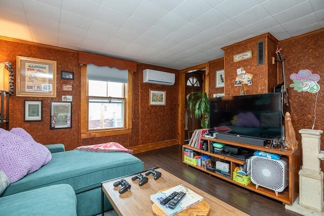 30 Everett St, Woburn, MA 01801 - living room with a wall mounted AC and wood finished floors
