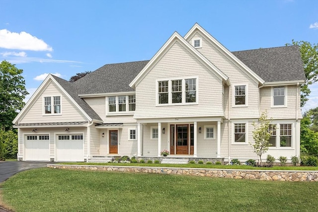 1 Beech Tree Ln, Lexington, MA 02421 - shingle-style home featuring a shingled roof, driveway, a garage, and a front lawn