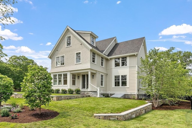 1 Beech Tree Ln, Lexington, MA 02421 - back of property featuring roof with shingles and a yard