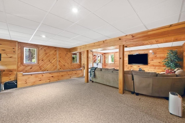 24 Azalea Way, Belchertown, MA 01007 - carpeted living room featuring wooden walls and a drop ceiling