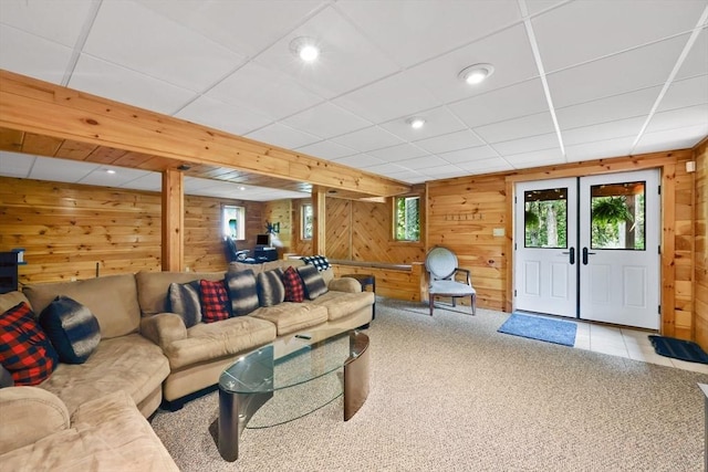 24 Azalea Way, Belchertown, MA 01007 - carpeted living room with wood walls and recessed lighting