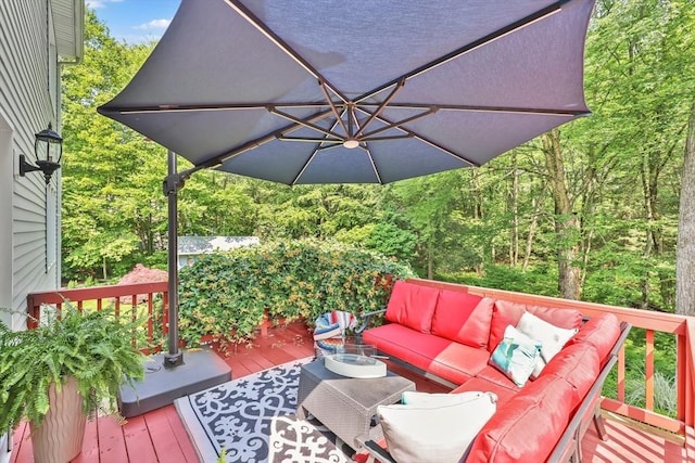 24 Azalea Way, Belchertown, MA 01007 - wooden deck featuring an outdoor hangout area and a forest view