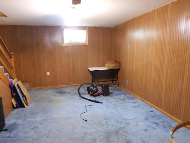 12C Oliver St Unit 12C, Haverhill, MA 01832 - below grade area featuring wood walls, carpet, and stairway