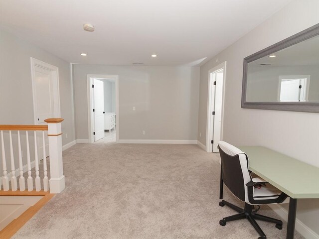 view of carpeted home office