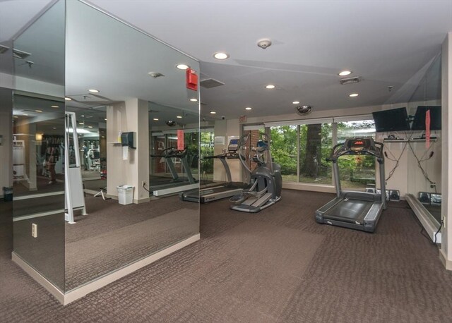 173 Oak Unit 208W, Newton, MA 02464 - workout area featuring carpet flooring and recessed lighting