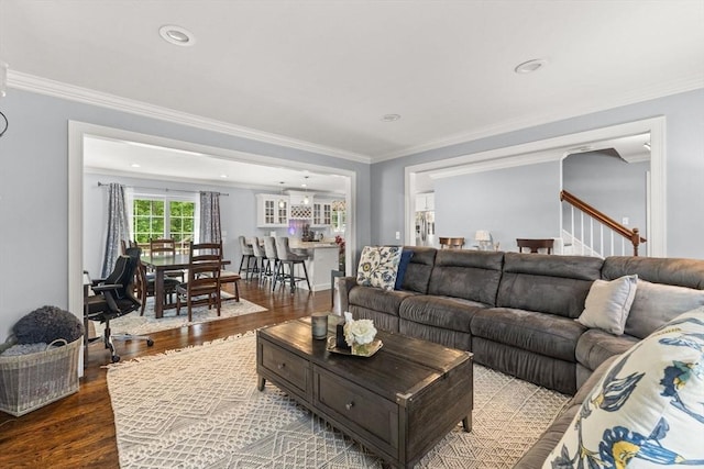 27 Nadias Way, Brockton, MA 02301 - living area featuring wood finished floors, ornamental molding, and recessed lighting