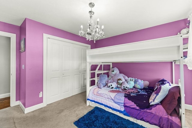 27 Nadias Way, Brockton, MA 02301 - bedroom with carpet flooring, a closet, baseboards, and a chandelier