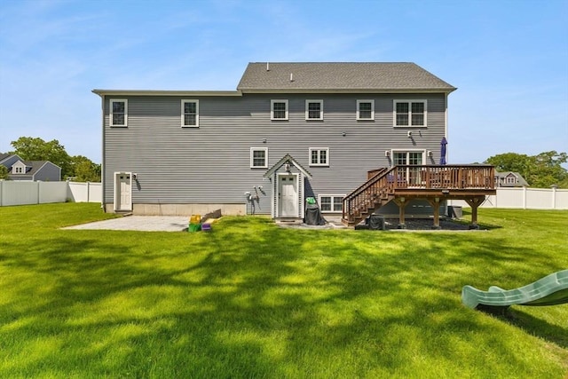 27 Nadias Way, Brockton, MA 02301 - back of property featuring a deck, stairs, and a patio area
