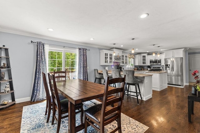 27 Nadias Way, Brockton, MA 02301 - dining space with crown molding, dark wood-type flooring, baseboards, and recessed lighting