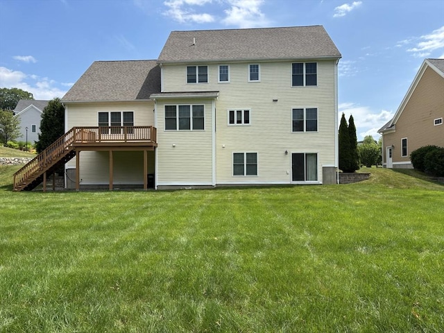 34 Winship Dr, Stoneham, MA 02180 - back of house featuring a wooden deck, stairs, and a yard