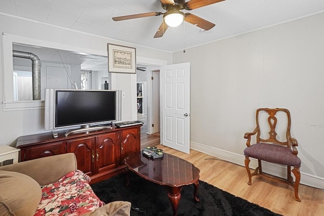19 Chester St, Fitchburg, MA 01420 - living area featuring wood finished floors, ceiling fan, crown molding, and baseboards