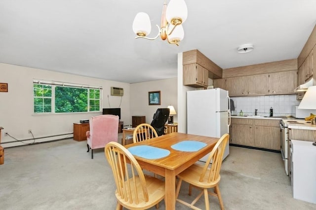 56 Jacqueline Rd Unit 12, Waltham, MA 02452 - dining room with a baseboard radiator, a chandelier, and a wall mounted air conditioner