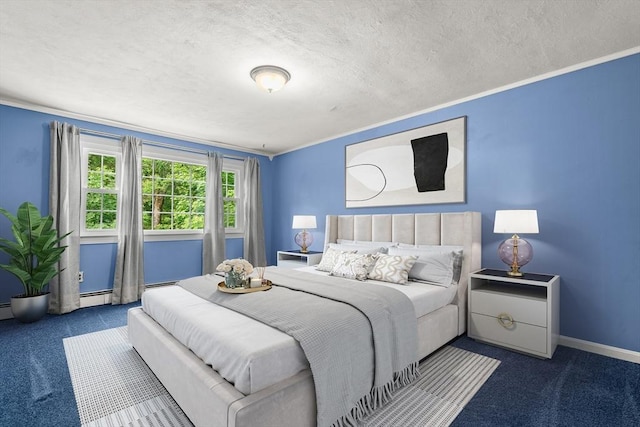 5 Ingalls Rd, Tyngsborough, MA 01879 - bedroom featuring carpet floors, ornamental molding, baseboard heating, and a textured ceiling