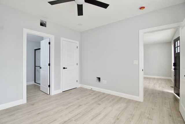 664 Mckinstry Ave, Chicopee, MA 01020 - unfurnished bedroom with light wood-type flooring, baseboards, and a ceiling fan