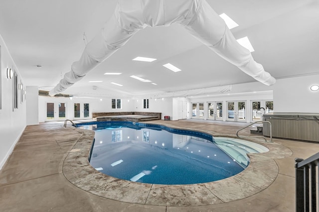 view of pool featuring an indoor hot tub and french doors