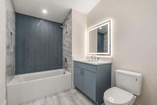 20 Clinton St Unit 22, Newton, MA 02458 - full bath with vanity, tub / shower combination, and marble look tiles