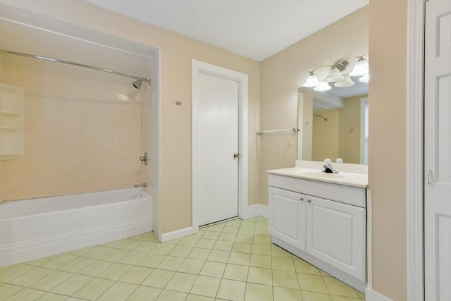 bathroom featuring vanity, tile patterned flooring, and tiled shower / bath combo