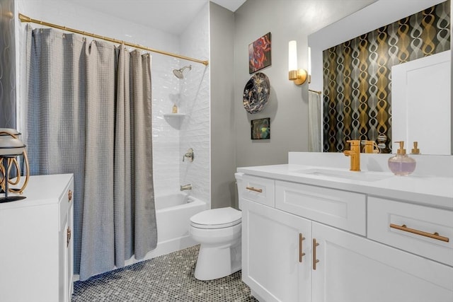 full bathroom with vanity, tile patterned floors, toilet, and shower / bath combo