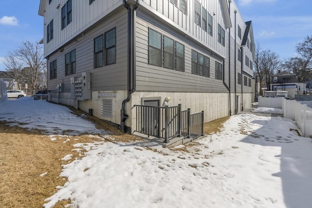 view of snow covered exterior