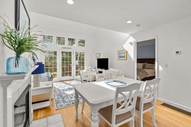 47 Blue Spruce Way Unit 47, Mashpee, MA 02649 - dining area featuring french doors, visible vents, baseboards, light wood-style floors, and recessed lighting