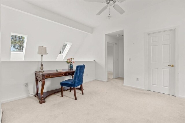 47 Blue Spruce Way Unit 47, Mashpee, MA 02649 - carpeted office space with a skylight, baseboards, and a ceiling fan