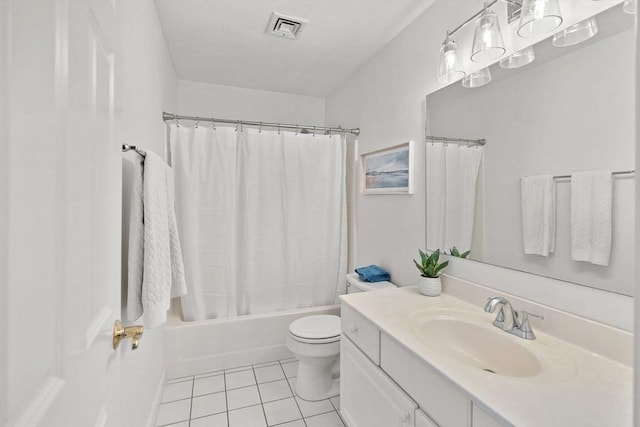 47 Blue Spruce Way Unit 47, Mashpee, MA 02649 - full bath with toilet, vanity, shower / tub combo with curtain, visible vents, and tile patterned floors