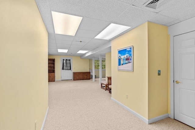 47 Blue Spruce Way Unit 47, Mashpee, MA 02649 - corridor with baseboards, a drop ceiling, carpet flooring, and visible vents