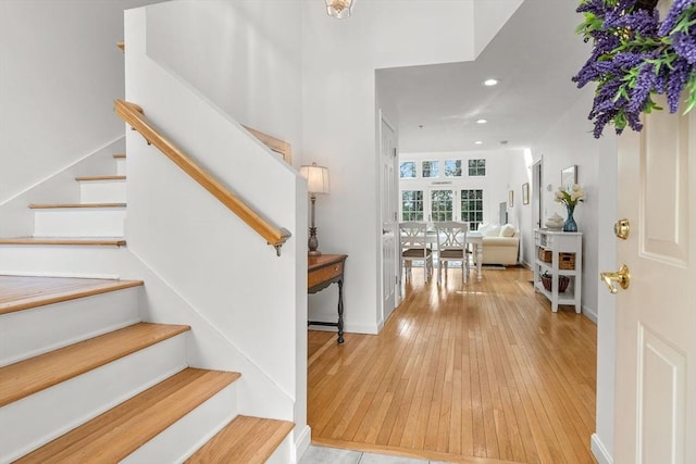 47 Blue Spruce Way Unit 47, Mashpee, MA 02649 - entrance foyer featuring baseboards, stairs, recessed lighting, and hardwood / wood-style flooring
